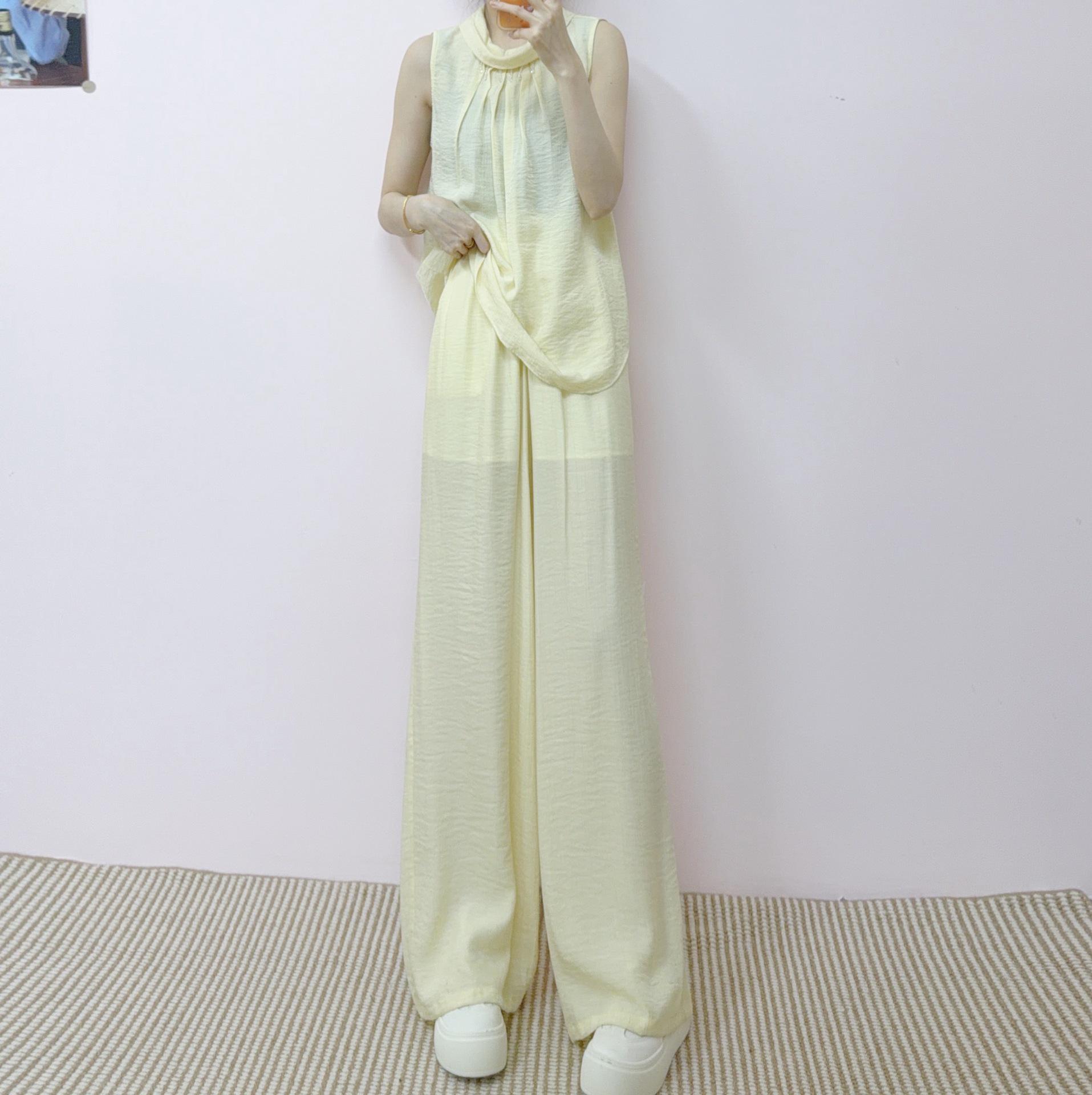 

2026 Spring/Summer Elegant Sleeveless Top & Straight-Leg Trousers Set M (45-56kg) жёлтый