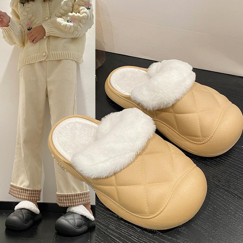 Autumn And Winter Women's Indoor Warm Soft Bottom With Velvet Toe Cotton Slippers
