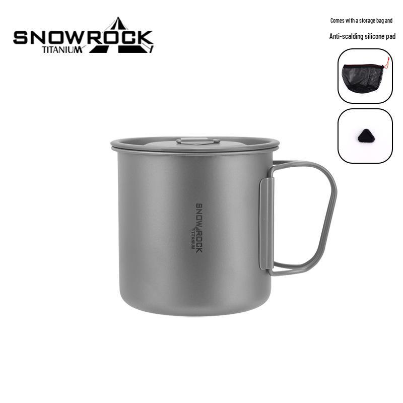 Reine Titan Tasse mit Deckel - Outdoor Camping & Wandern, Klappbarer Griff, Kaffee Wasserbecher