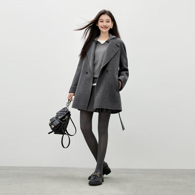 Qiusbiyiren Elegant 100% Merino Wool Suit Collar Coat