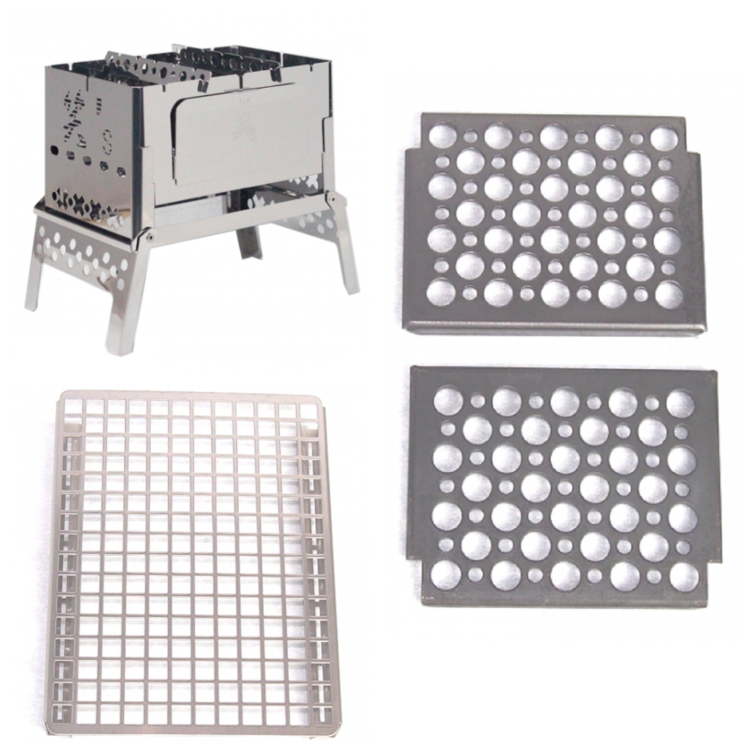 Компактный костровой гриль Wara, набор из 3 предметов (B6-kun, Специализированная жаровня, Специальная сетчатая решетка из нержавеющей стали) SHO002-00-02-03