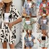 2025 Elegant Two-Piece Vacation Print Set: Short Sleeve Tie-Waist Shirt & High-Waist Shorts