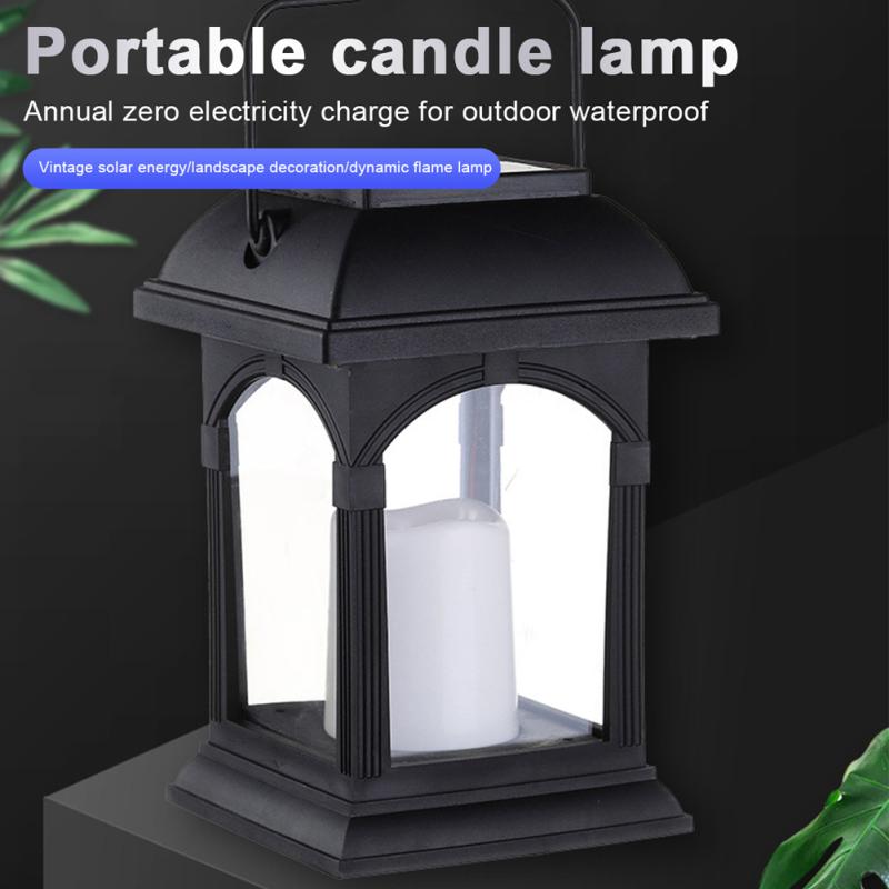 Retro Led Solar Candle Lights With Handle Ip44 Waterproof Outdoor Garden Hanging Decorative Table