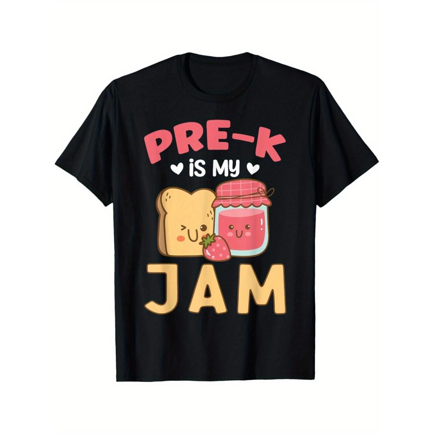Pre K Is My Jam Graphic Tee Cute Toast and Jam Characters Back To School Casual TShirt S чёрный
