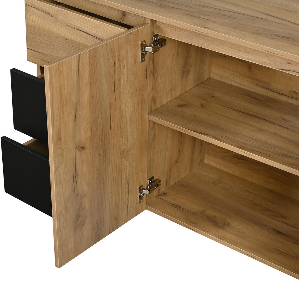 Sideboard, Kitchen Cabinet, Dresser with 3 Drawers and 2 Doors, Multicolor LED Lighting Effects, W:120 x H:76 x D:40 cm, Wood Color&Black