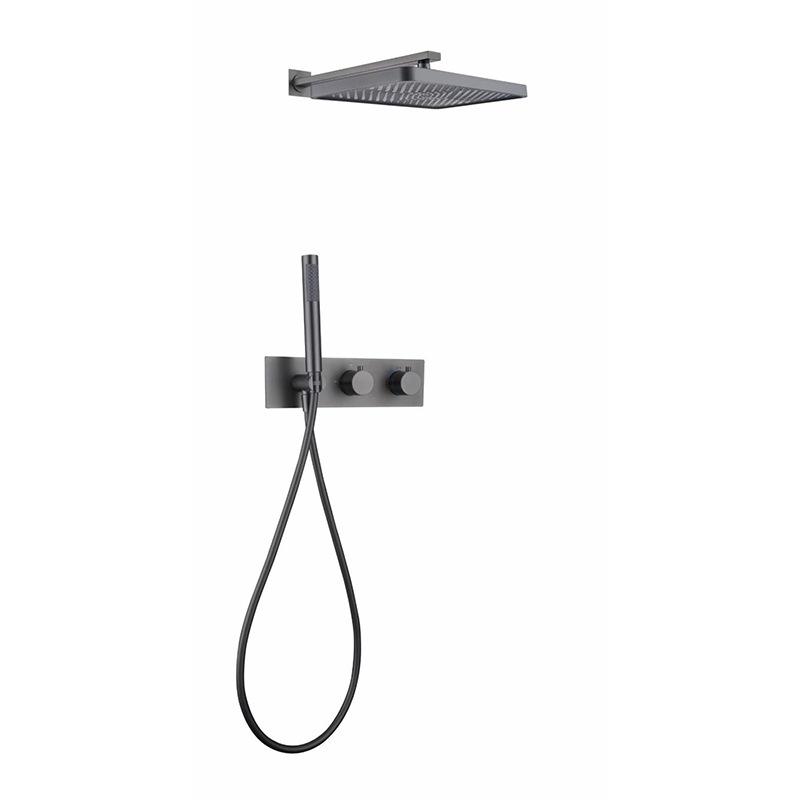 

Bathroom Shower Faucet Set Brass Wall Mounted Gray Rainfall style Shower Brush Gold /Gray Finished 2 Functions Shower Faucet