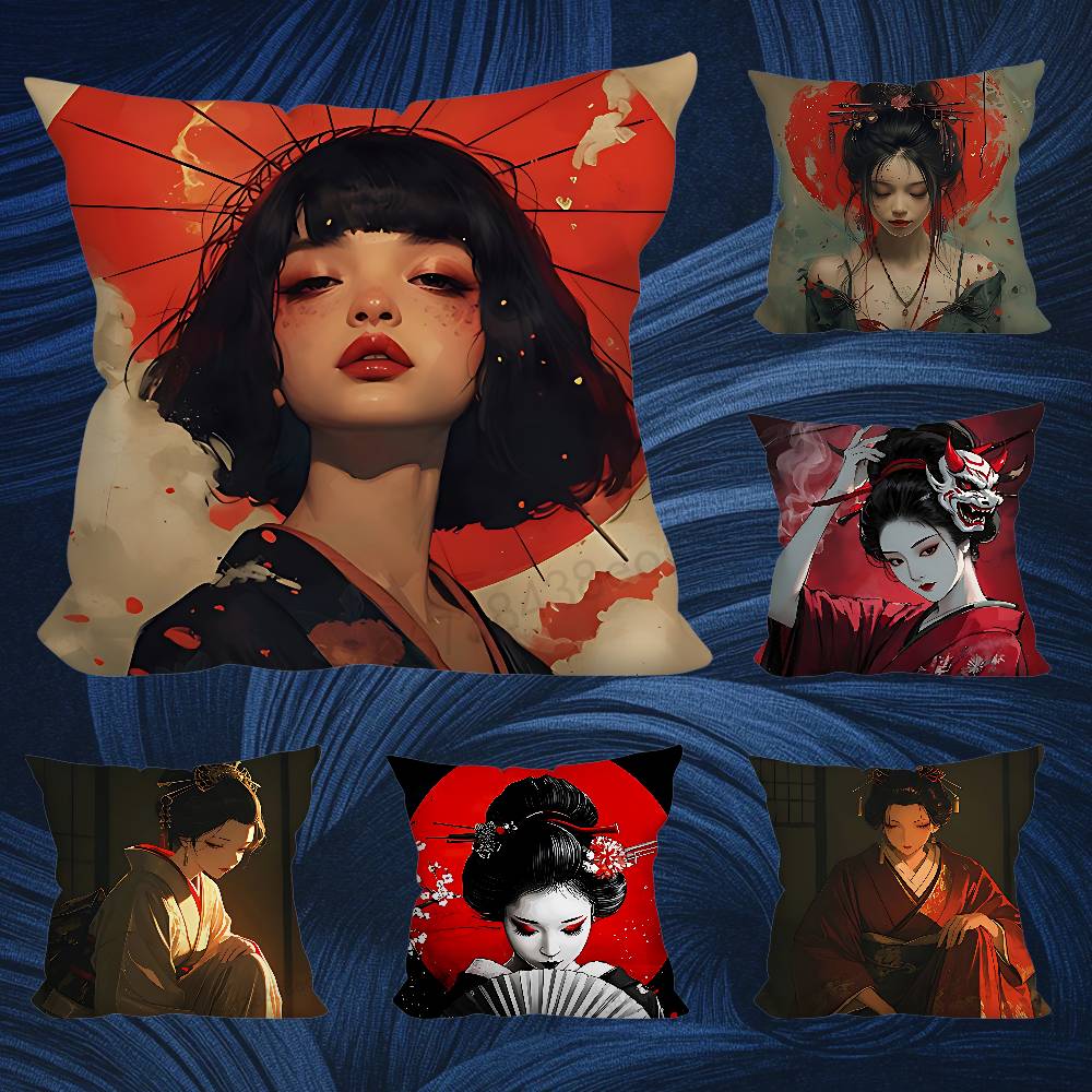 Beautiful Geisha Woman Pillow Case Living Room Sofa Cushion Cover Suitable For Home Bedroom Decoration And Protector