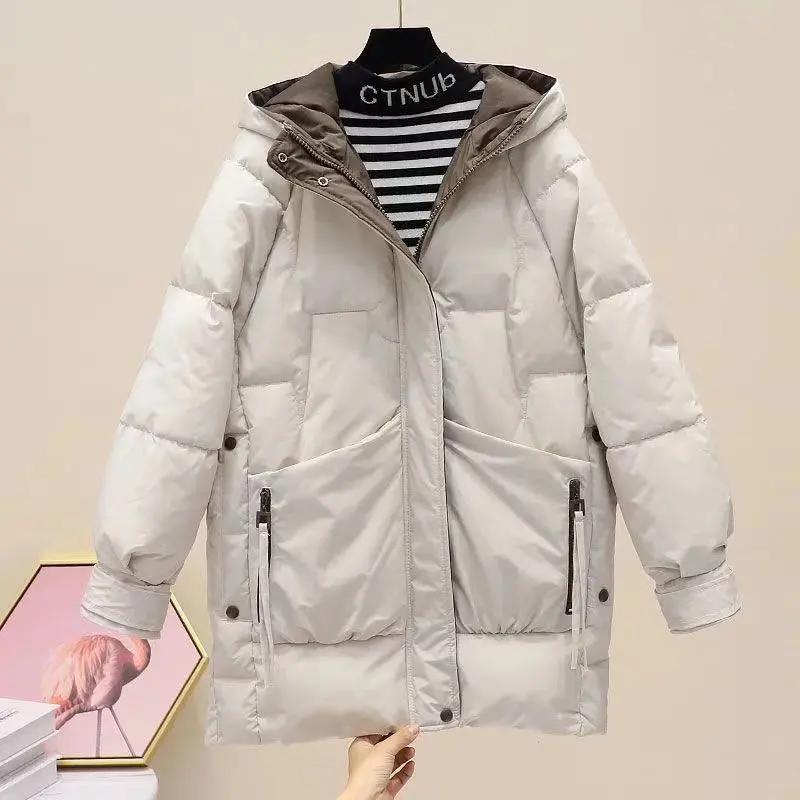 Women's Winter Medium-length Hooded Warm Cotton Jacket Fresh Casual Loose Jacket