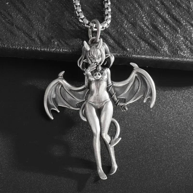 Vintage Gold Wings Wings Necklace Hell Devil Mother Pendant for Men and Women Couples Hip Hop Rock Punk Jewelry