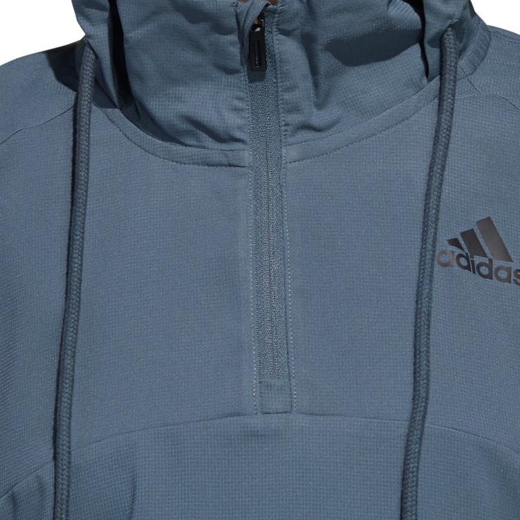 Adidas Logo Print Drawstring Hooded Jacket Women Jackets Blue GD4613