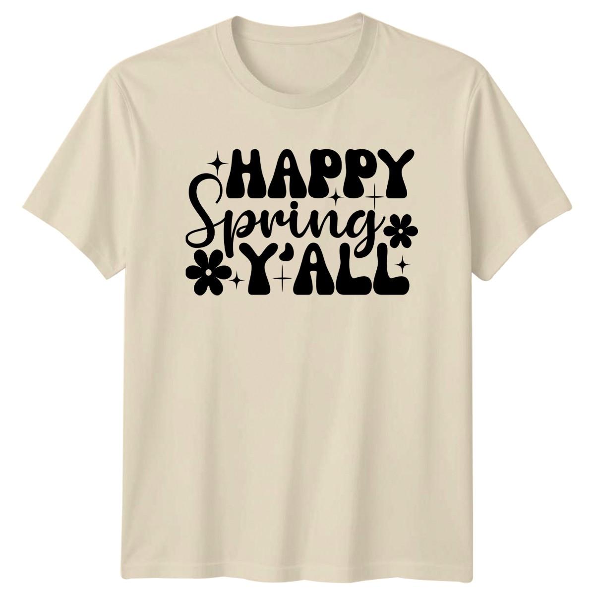 Happy Spring Yall T-Shirt Groovy Retro Spring Seasonal Welcome M