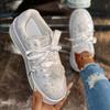 Large Size Gypsy Rhinestone Casual Women's Shoes Spring New Lace-up Board Shoes Platform Fashion White Shoes