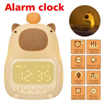 Capivara Luz Noturna Crianças Despertador Lâmpada Noturna Bonito Formato Temporizador de Carregamento Iluminação Soneca Decoração de Mesa Presente para Crianças