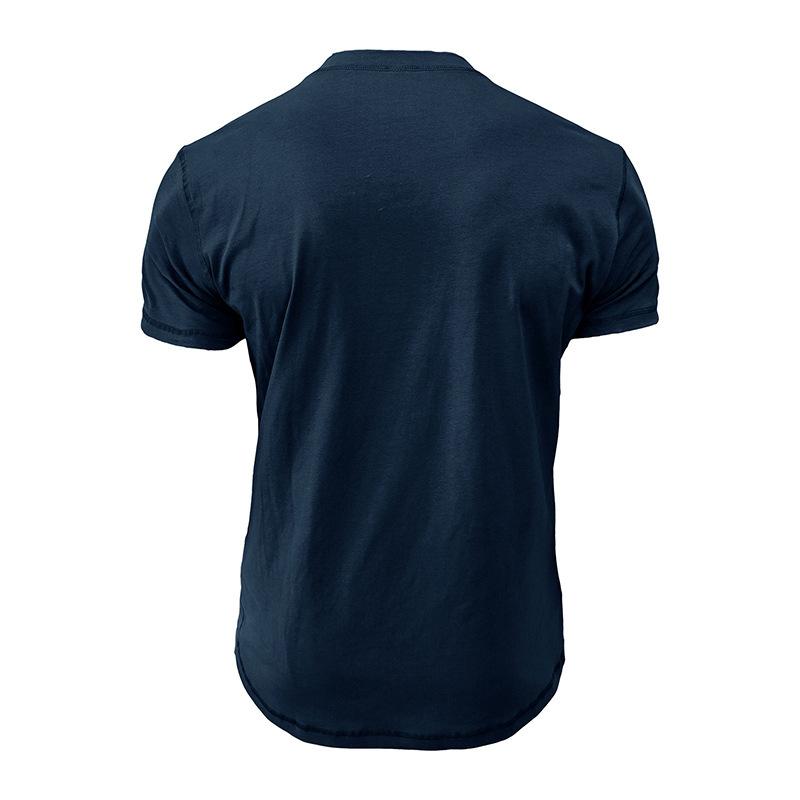 95%cotton T-Shirt Men Casual Summer Short Sleeve Henry Neck Mens T Shirts Fashion Basic Tshirt