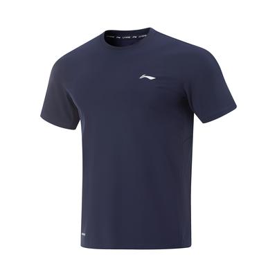 Casual Esportivo Simples Cor Sólida Gola Redonda Pulôver Manga Curta Camiseta Homem Tops Azul-Tinta ATSV361-8
