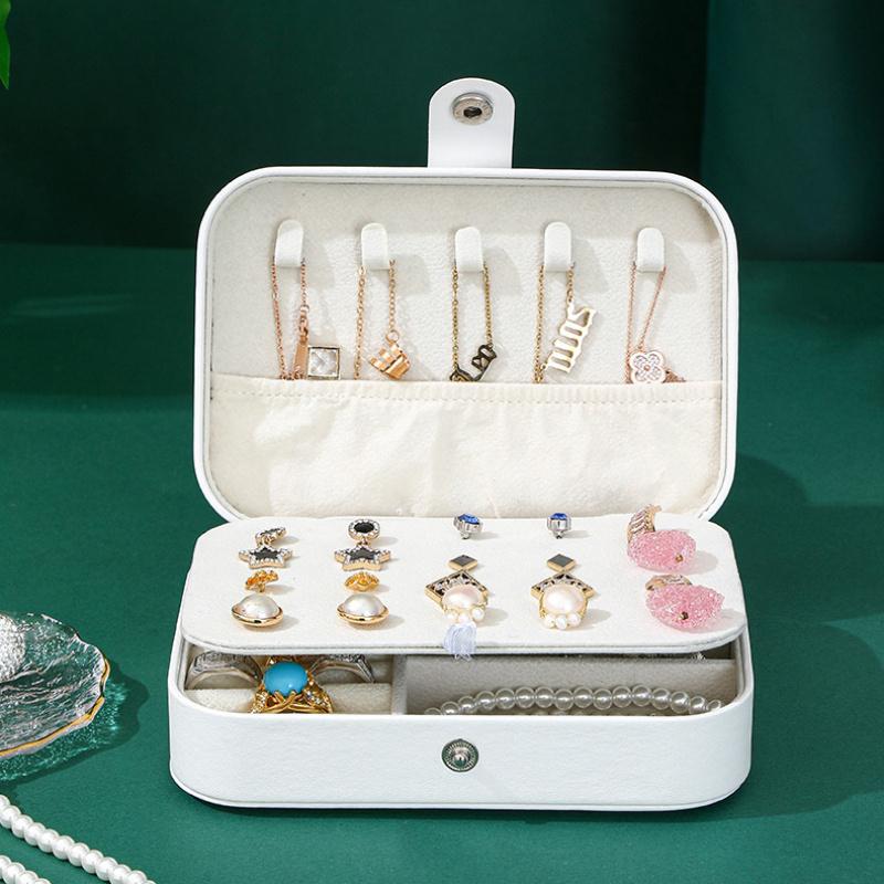 Portable Jewelry Box Jewelry Organizer Display Travel Jewelry Case Boxes Button Leather Storage