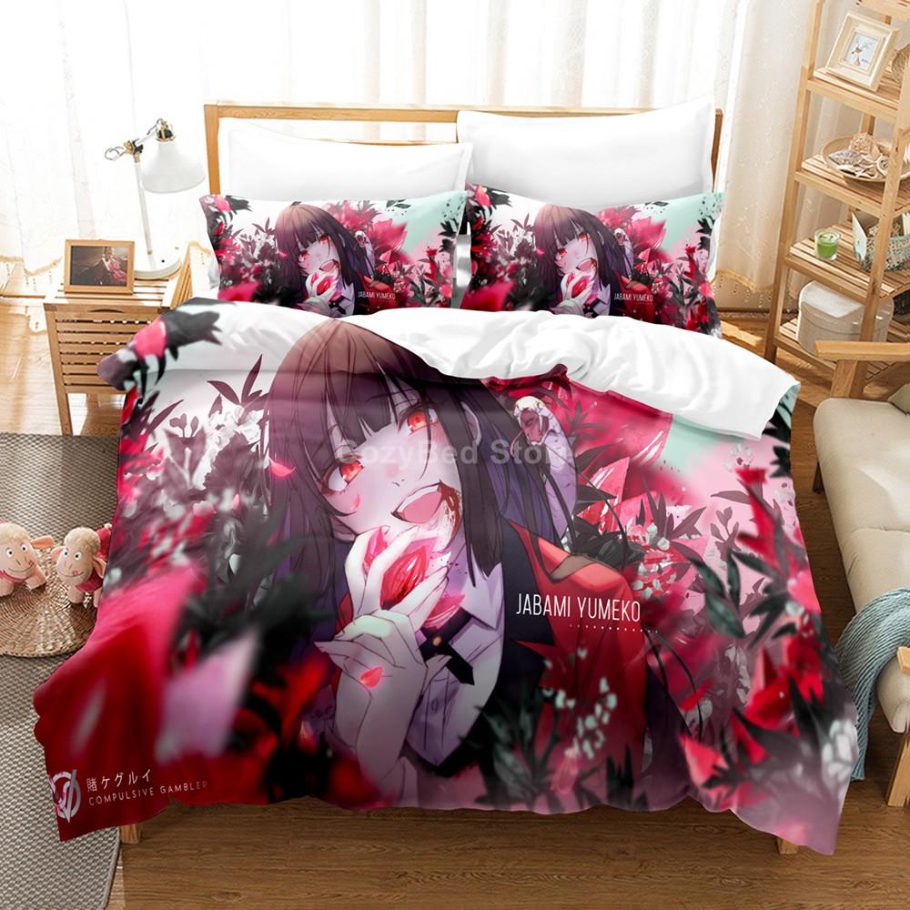 Kakegurui Sengetøy Sett For Jente Anime 3d Dynetrekk Sett Dyne Sengetøy Twin Queen King Enkelt Størrelse Gutter Barn Gave Tegneserie
