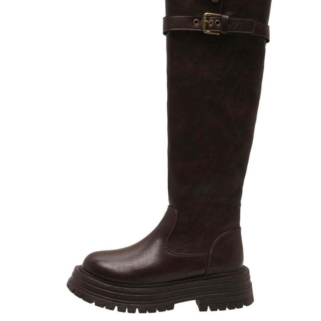 New Product Fuji Orange, Thick-soled Two-worn Knee Boots for Women's 2025 Autumn and Winter New Models To Increase Height and Look Thin, Folded Bo