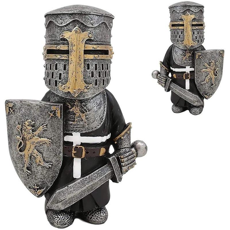 New Knight Gnomes Guard Sculpture Decor Medieval Knight of The Cross Templar Crusader Figurine Suit of Armor Home Resin Decor