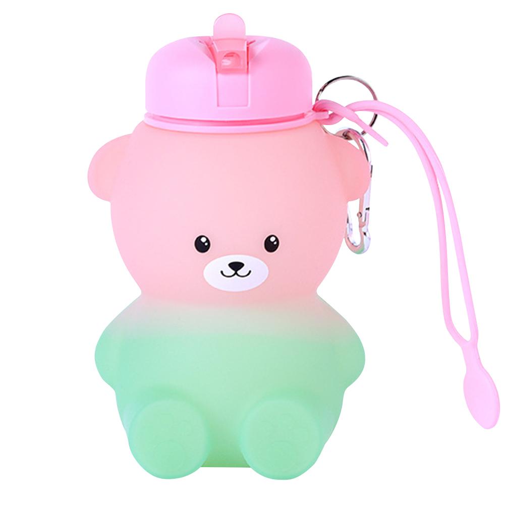 

600ml Gradient Bear Water Cup with Handle Cute Bear Water Bottle Large Capacity Foldable Drinking Cup for School Sports Hiking