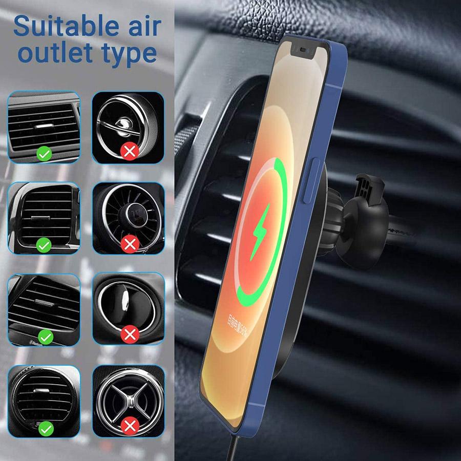 15W Magnetic Wireless Charger Air Vent Mount Car Bracket For iPhone 12 12Pro Max