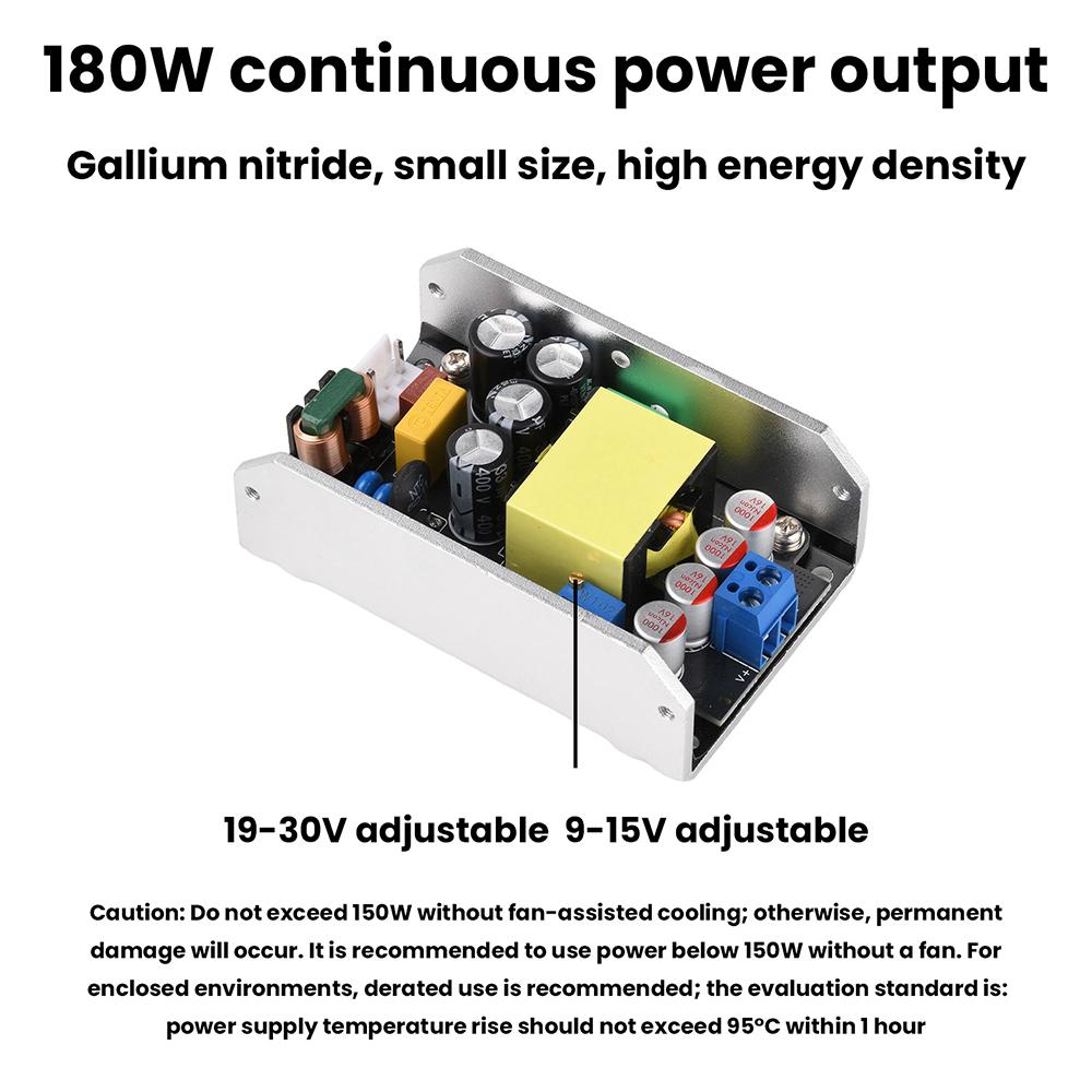 180W High-Power GaN Switching Power Supply Module AC 190-265V To DC 9-30V /9-15V Adjustable Low Ripple Step Down Board