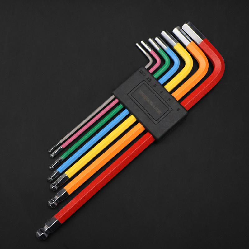 7 pièces/ensemble Clé Allen hexagonale à extrémité sphérique à code couleur Manchon Outils à main Pour Accessoires Voiture Vélo