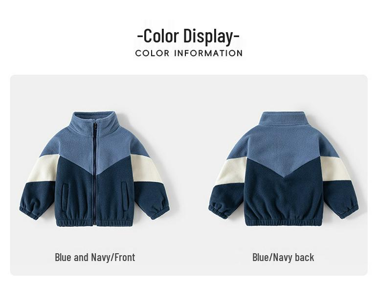 2025 Doppelseitige Fleecejacke für Jungen – Warmes, Colorblock-Freizeit-Herbstoberteil