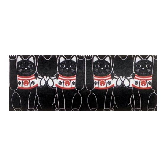 Tenugui Hand Towel, Black Maneki Neko Side-by-Side, 90x35cm, 100% Cotton, Made in Japan