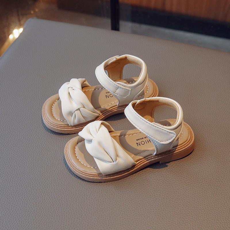 Kids Solid Color Twisted Strap Open Toe Sandals 22 бежевый