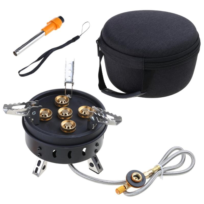 

Складная газовая плита 11000 Вт с пьезоподжигом и сумкой для хранения Газовые горелки для улицы чёрный