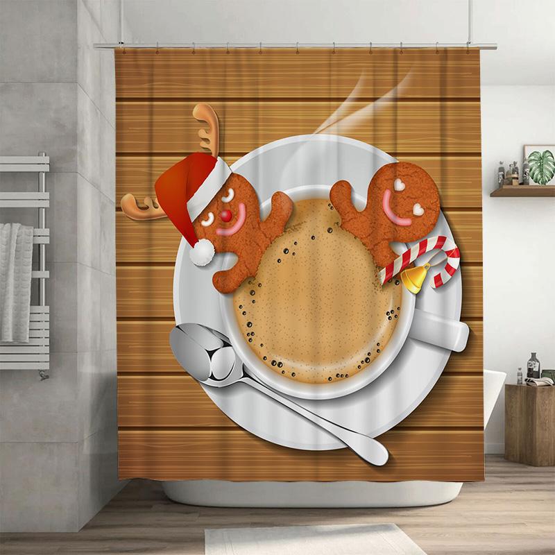 

Tu Coffee Lover Gift Bathroom Decor Rustic Farmhouse Shower Curtain Woodland Animals Coffee Bean Pattern Home Decor Kitchen Show W60H190(CM)-1 Pcs