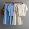 Women's Fashion Semi-turtleneck Solid Color Short-sleeved Zipper Set + Wide-leg Pants Two-piece Set