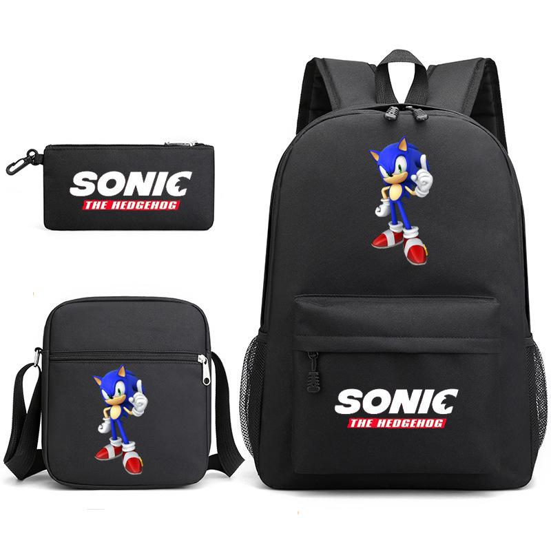 Backpack Sonic Student School Bag Cartoon Backpack Shoulder Bag Pencil Case Three-Piece Set