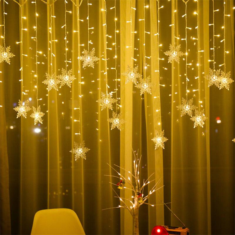Weihnachten Schneeflocke LED Lichterketten Blinkende Lichterkette Vorhang Lichter Ausgefallene Urlaub Party Neujahr Dekoration