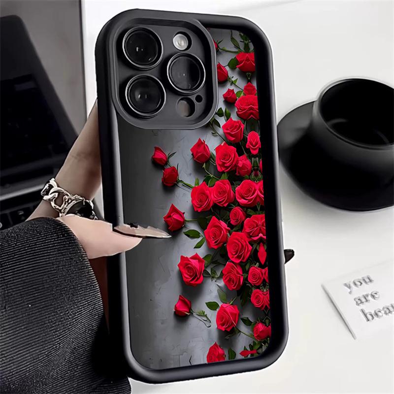 

Black White Rose Silhouette Art Phone Case for iPhone 17 16 15 14 13 12 11 Series Pro Max Plus Double Layer Protection iphone 14 Pro