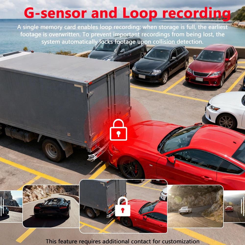 3-Lens Dash Cam, 3-Channel Recording, WiFi, HD, Phone Sync