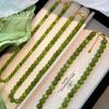 Natural Green Stone Round Beads Necklace French Fashion Jewelry For Girls Women's Sexy Collarbone Chain Luxurious Accessories
