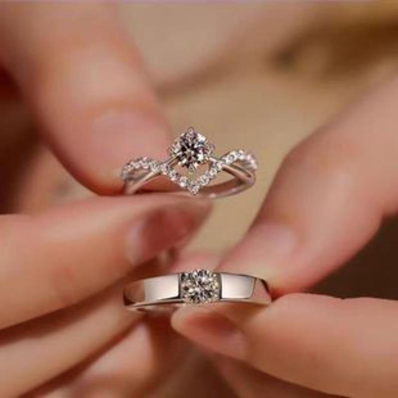 Earrings Imitation Mozambican Diamond Ring Couple Ring Wedding Crown 1 Carat Diamond Open Ring Ring Jewelry