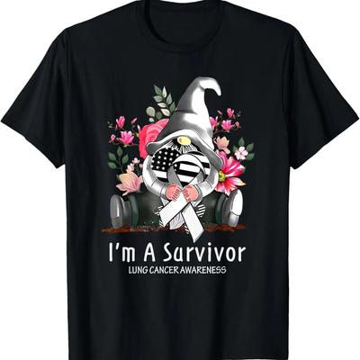 Gnome Love Im A Survivor Lung Cancer Awareness For Men T-Shirt