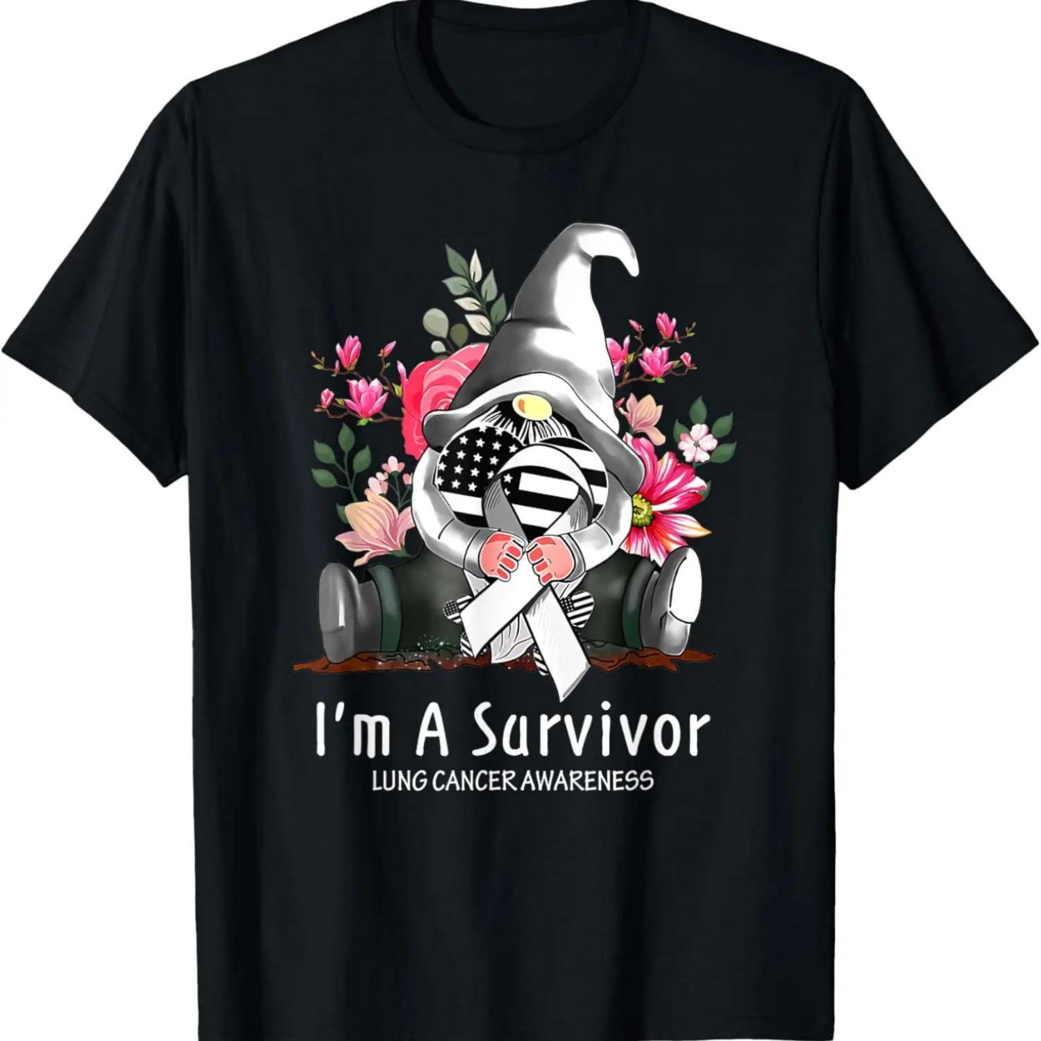 Gnome Love Im A Survivor Lung Cancer Awareness For Men T-Shirt S