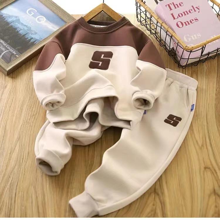 

Boys Suits, Spring and Autumn Sweaters, Children s Casual Spring Clothes, Boys Sportswear, Two-piece Suit 120 бежевий