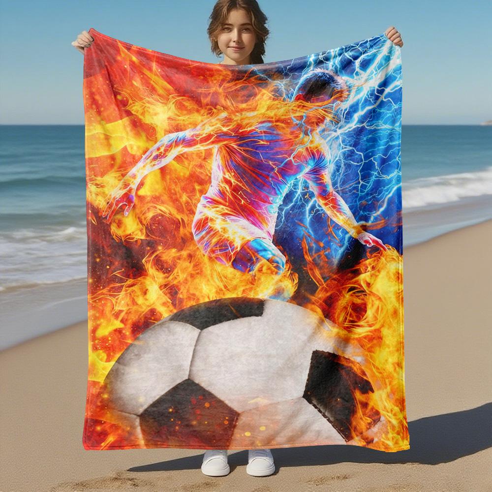 Fire Football Lightning Outdoor Flannel Blankets,Home Blankets,Fan Gifts,Suitable for All Seasons,Christmas Gifts.