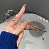 Rimless Gold Wire Myopia Glasses: Color-Changing, Photochromic, Ultra-Light, Blue Light Blocking – Stylish Internet Celebrity Design.