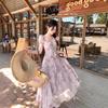 Super fairy temperament smudged princess dress summer travel vacation photo giant beauty thin ruffle edge floral dress