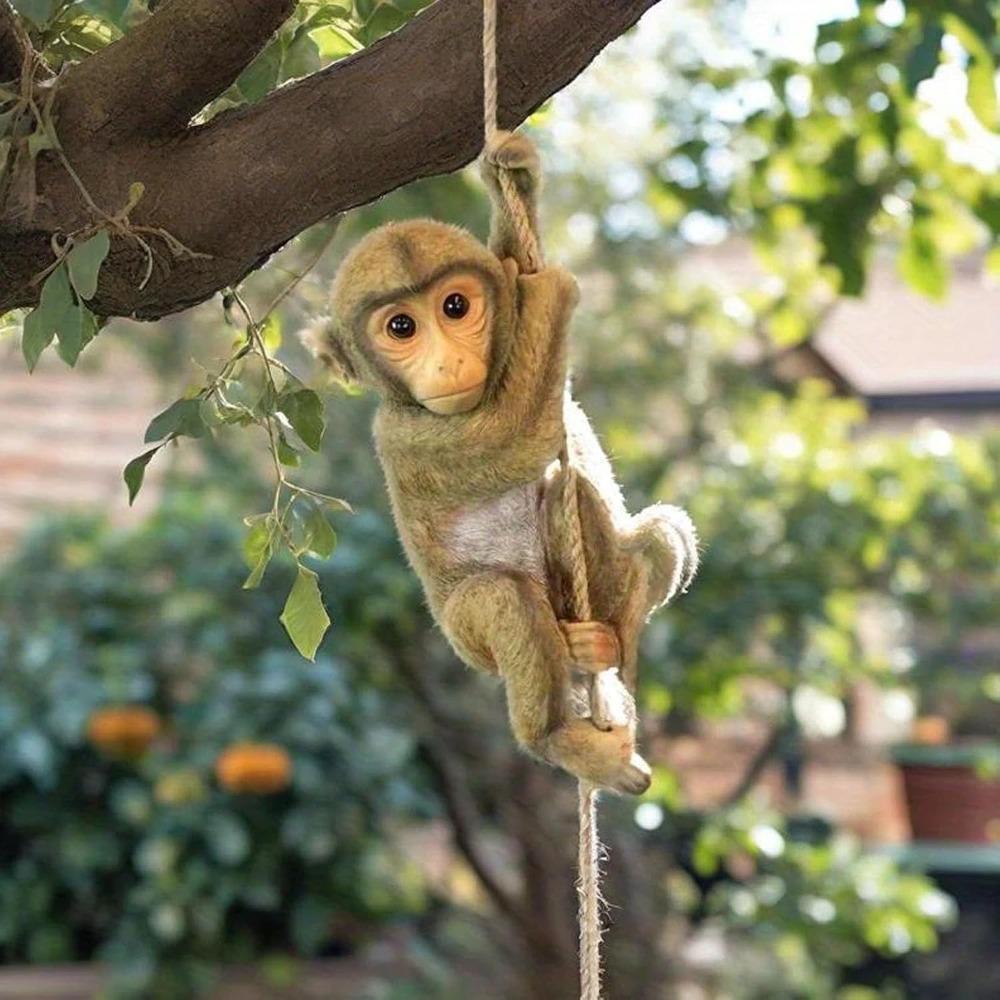 Resin Garden Monkey Statue Beige Chimpanzee Sculpture Durable Hanging Animal Ornament