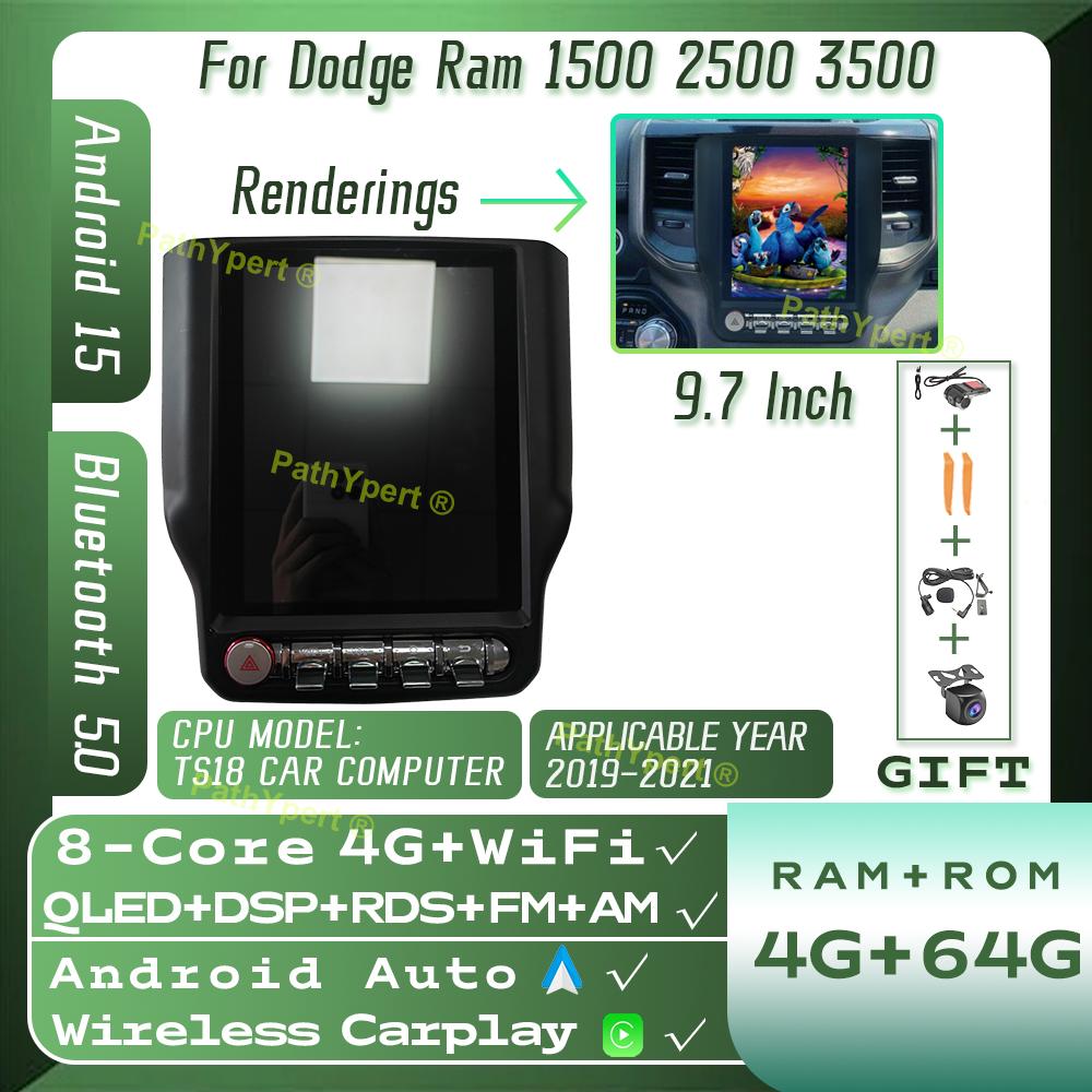 9.7"Android15 For Dodge Ram 1500 2500 3500 2019-2021 Car Radio Intelligent Systems Tesla Screen Wireless Carplay BT DSP Stereo