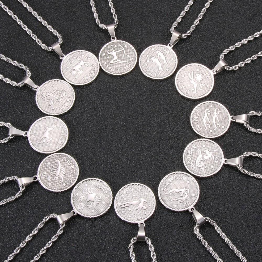12 Constellation Zodiac Sign Necklace Steel Bag Pendant Charms  DIY Jewelry Making
