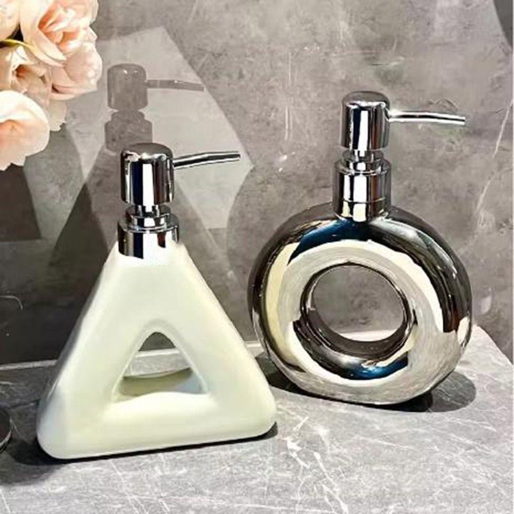 

Silver Emulsion Ceramic Empty Bottle Ceramic Soap Dispenser Creative Shampoo Bottles Wedding Gift Triangles-White