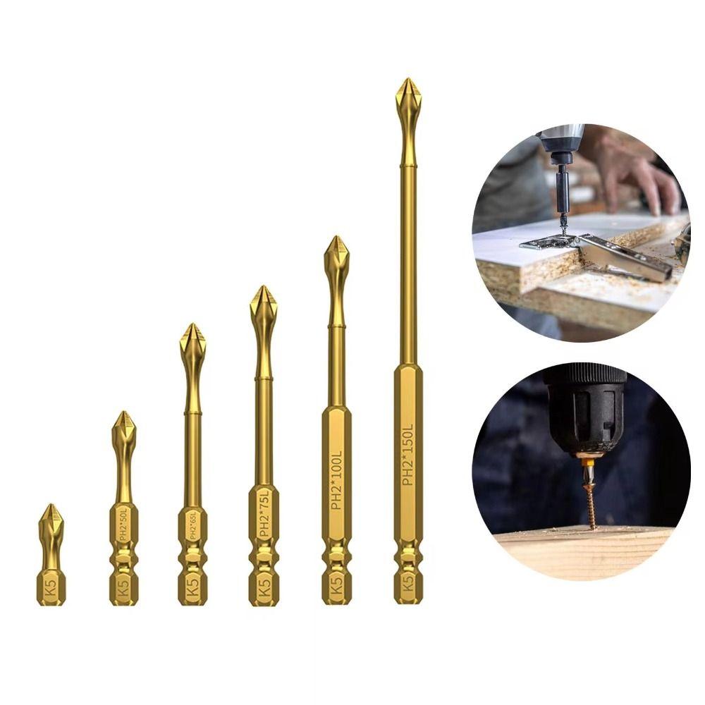 

6PCS Titanium Coating Driver Bit Anti-shock Screwdriver Batch Head Portable Cross Drill Bit